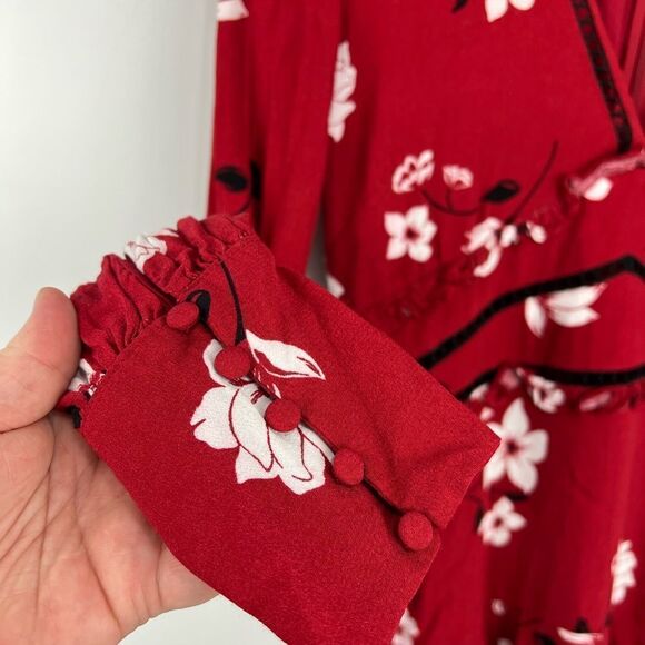 Bardot Red Floral Long Sleeve Mini Dress 4 XS - Picture 3 of 8